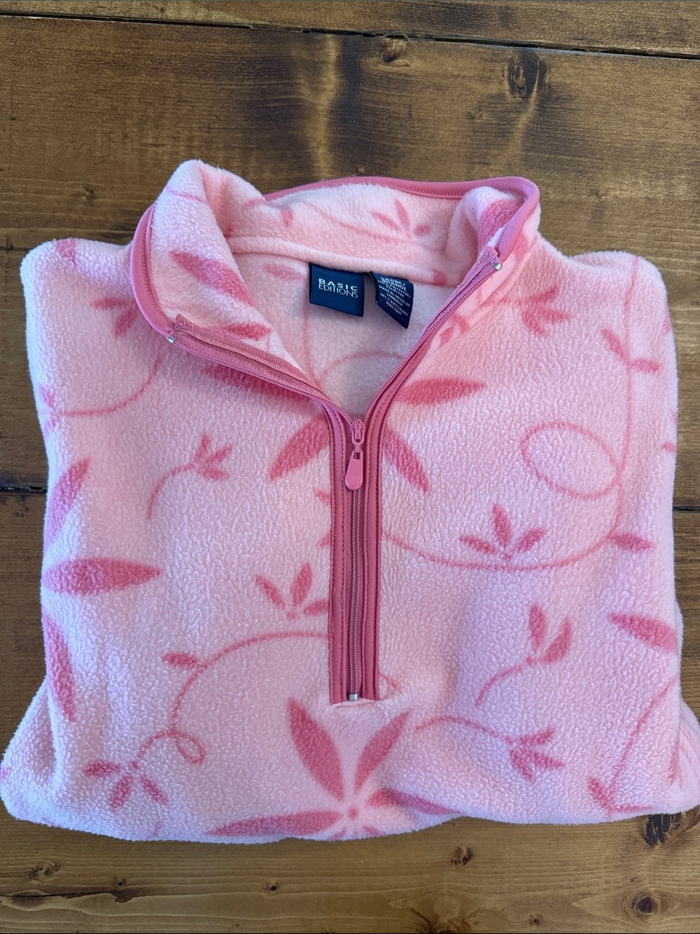 Light Pink Floral Quarter-Zip Fleece Pullover